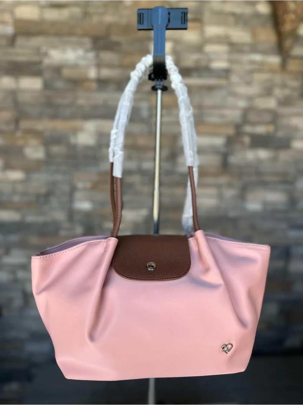 Pony Twentyeight Pink Tote VEYA Bag with Brown Trim - Women's Shoulder Bag